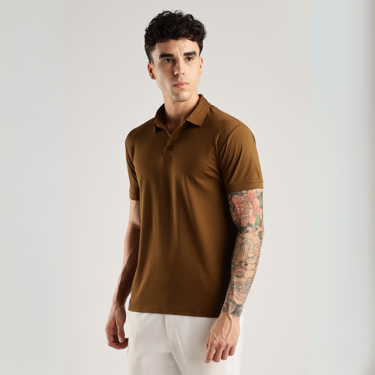 Lux Kobicha Brown Tee - Polo Collar with Half Sleeves