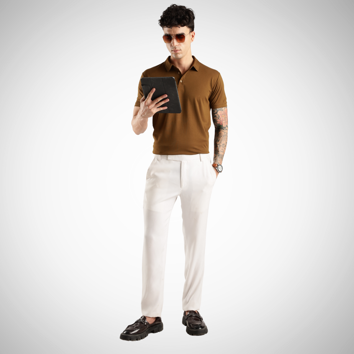 Lux Kobicha Brown Tee - Polo Collar with Half Sleeves