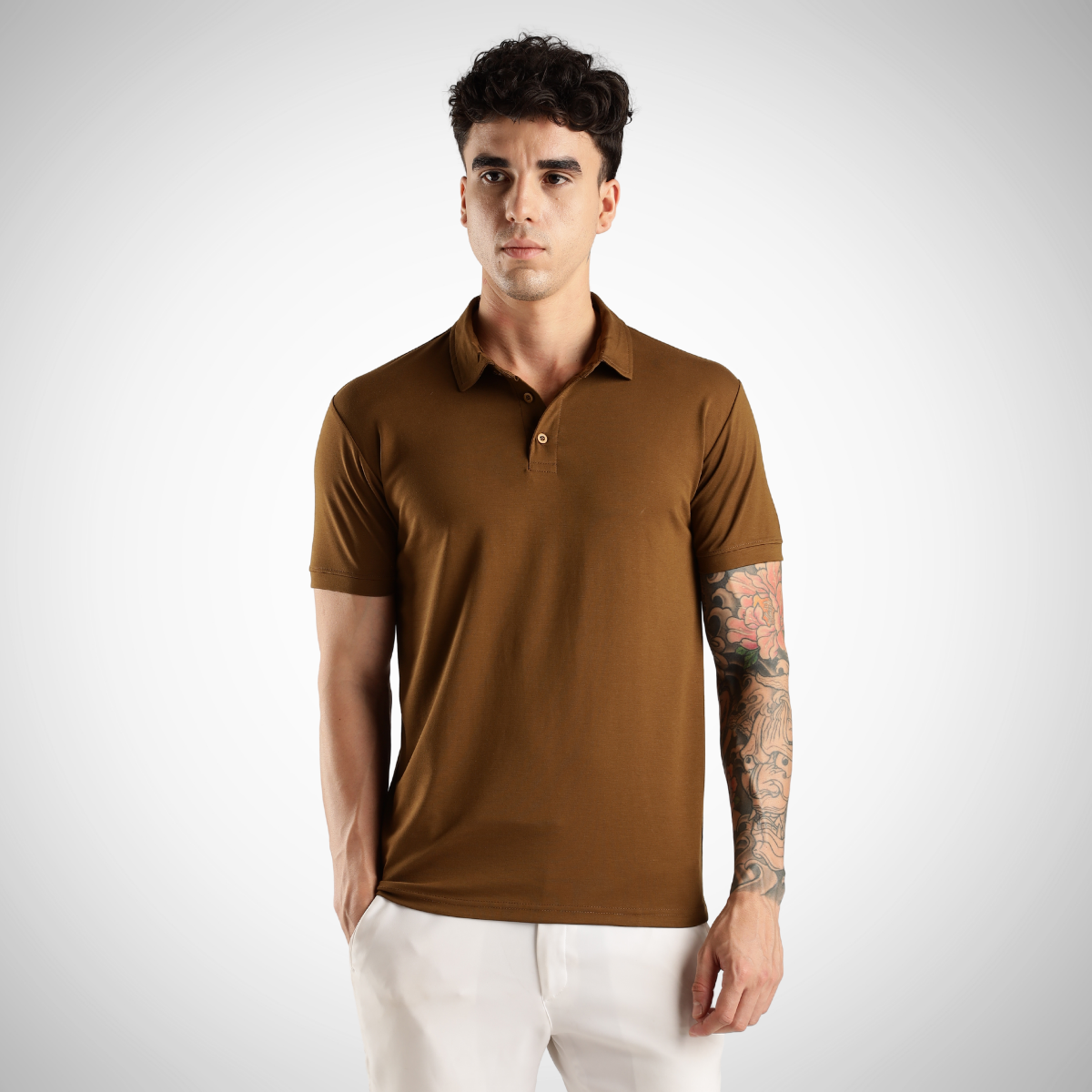 Lux Kobicha Brown Tee - Polo Collar with Half Sleeves