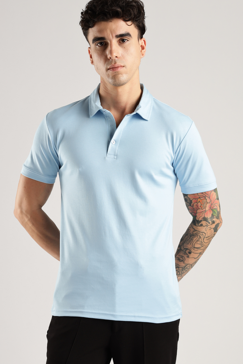 Soft Touch Sky Blue Tee - Polo Collar with Half Sleeves