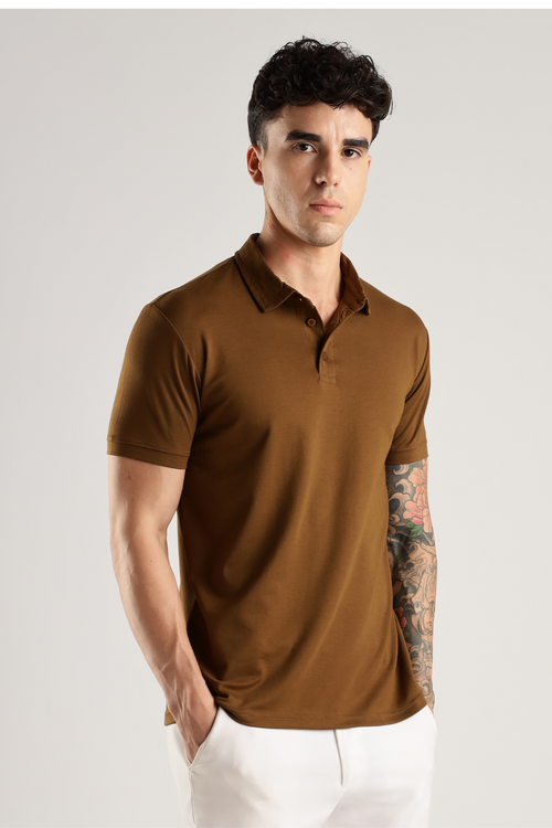 Lux Kobicha Brown Tee - Polo Collar with Half Sleeves