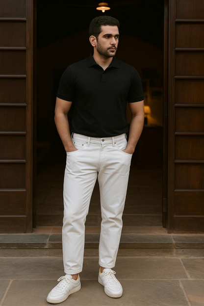 Lux Black Tee - Polo Collar with Half Sleeves