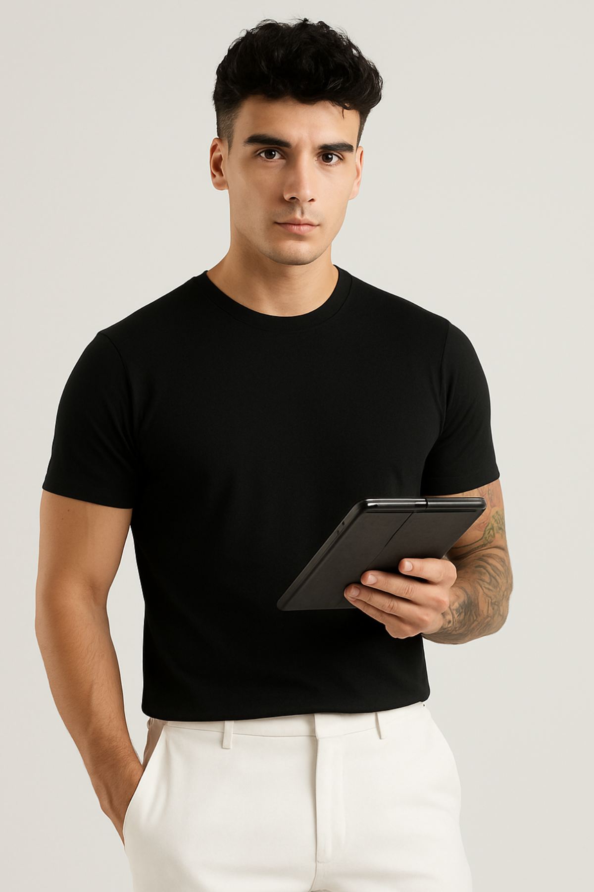 Real Black Tee - Crew Neck with Half Sleeves