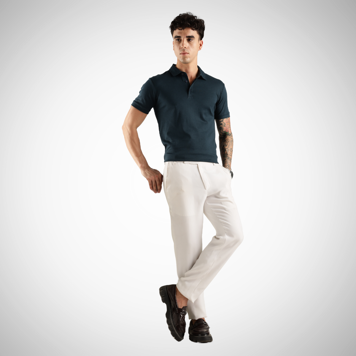 Soft Touch Airforce Muted Blue Tee - Polo Collar with Half Sleeves