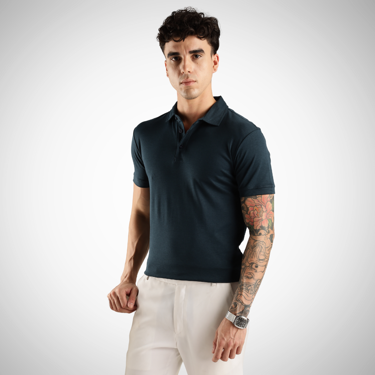 Soft Touch Airforce Muted Blue Tee - Polo Collar with Half Sleeves