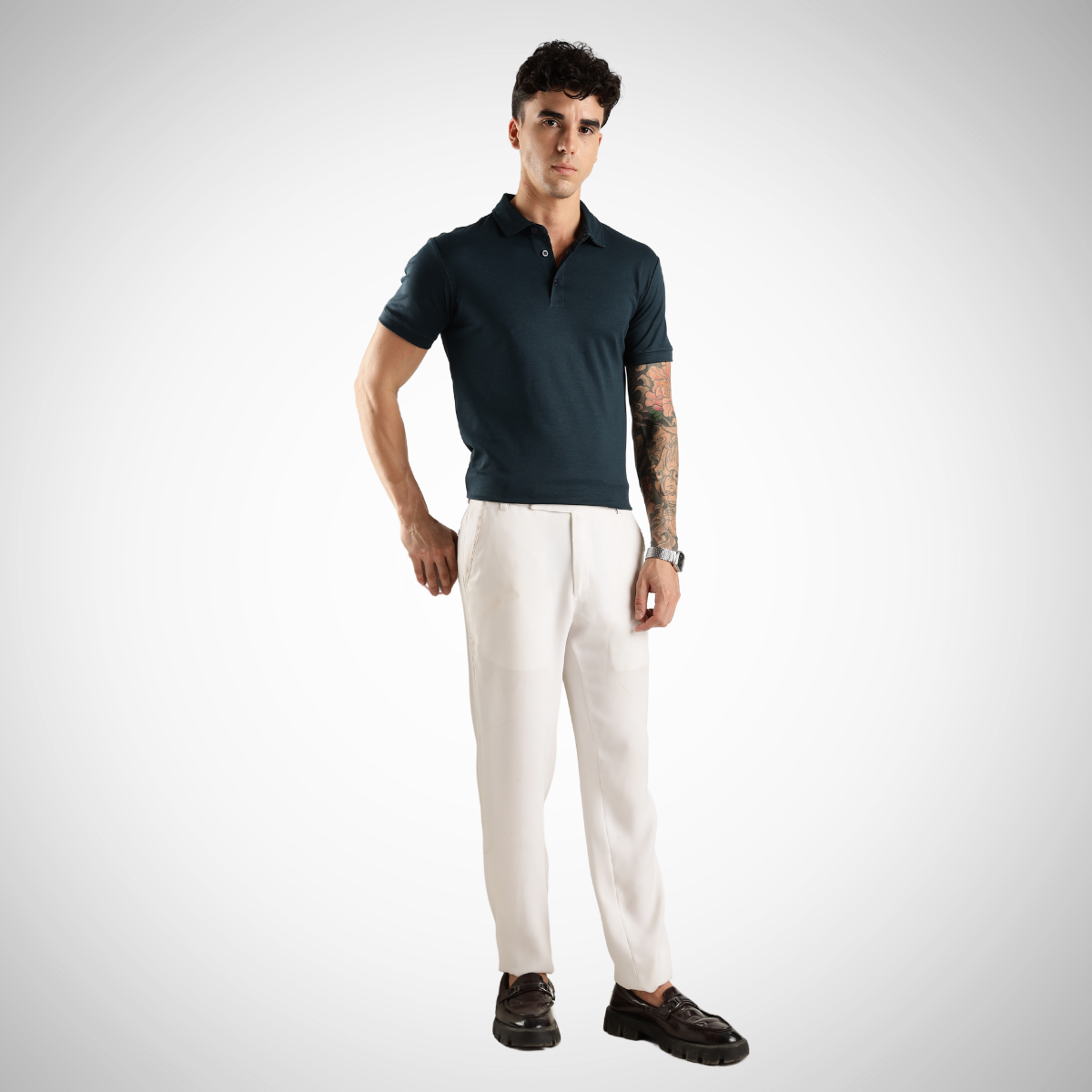 Soft Touch Airforce Muted Blue Tee - Polo Collar with Half Sleeves