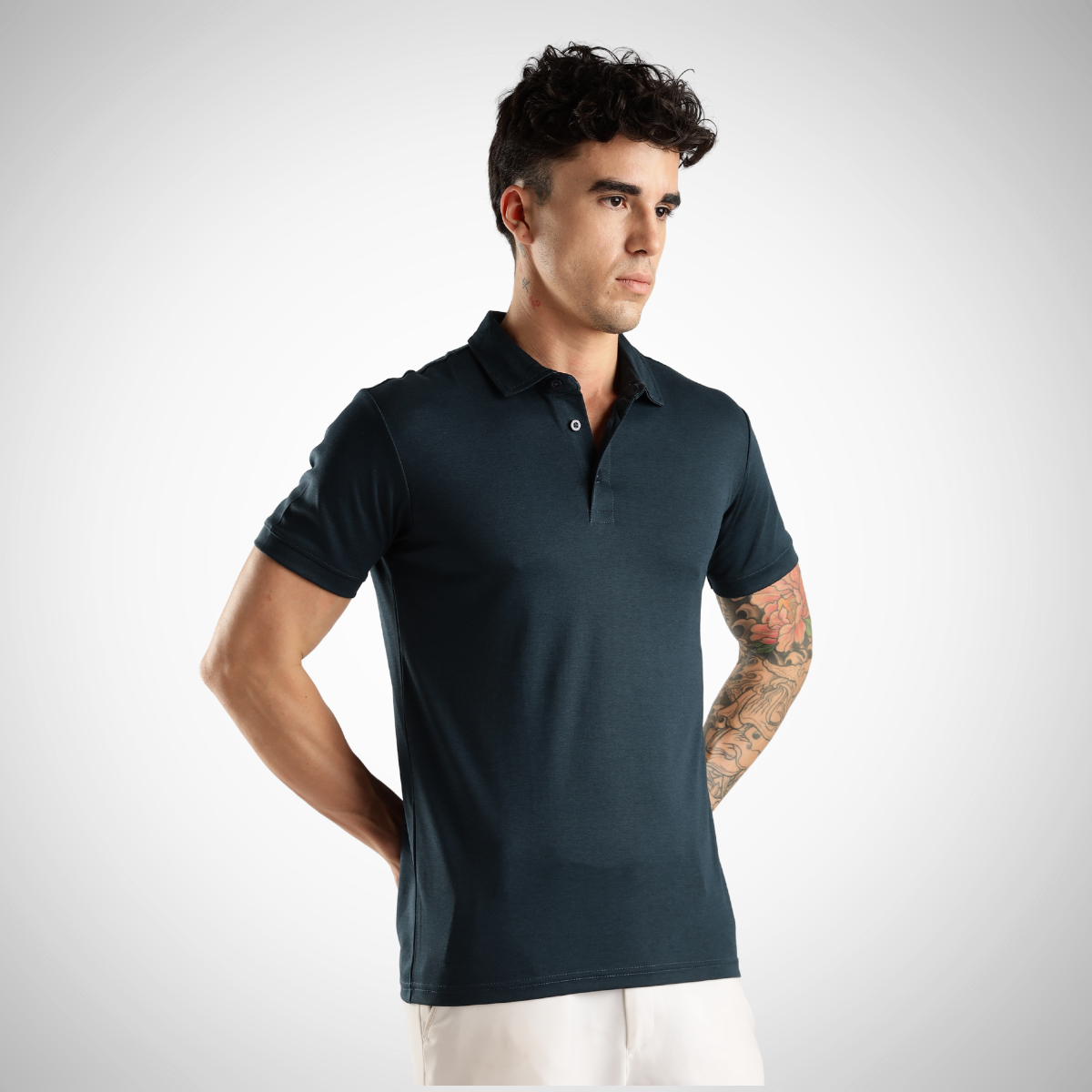 Soft Touch Airforce Muted Blue Tee - Polo Collar with Half Sleeves