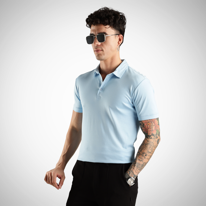 Soft Touch Sky Blue Tee - Polo Collar with Half Sleeves