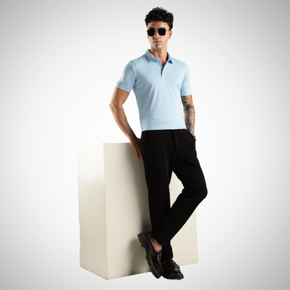 Soft Touch Sky Blue Tee - Polo Collar with Half Sleeves