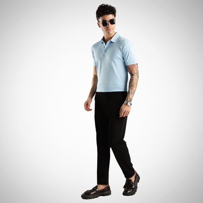 Soft Touch Sky Blue Tee - Polo Collar with Half Sleeves