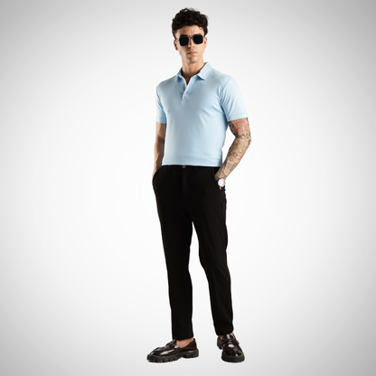 Soft Touch Sky Blue Tee - Polo Collar with Half Sleeves