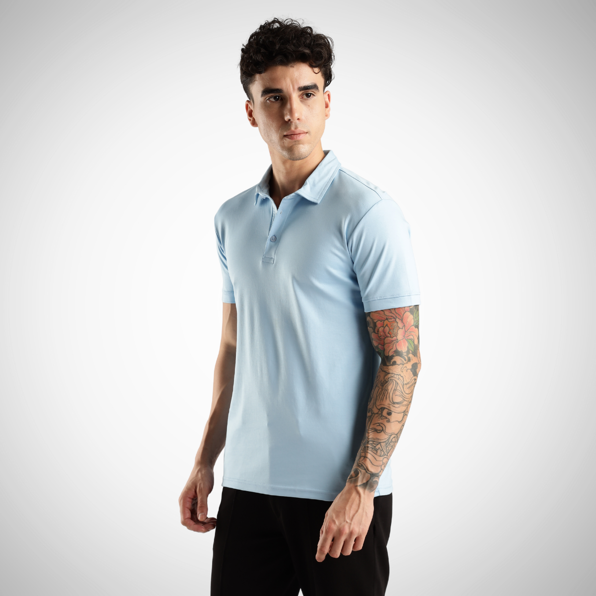 Soft Touch Sky Blue Tee - Polo Collar with Half Sleeves