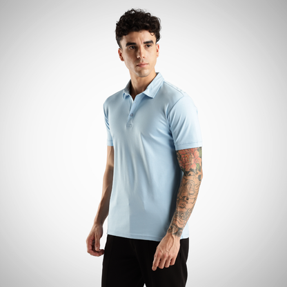 Soft Touch Sky Blue Tee - Polo Collar with Half Sleeves
