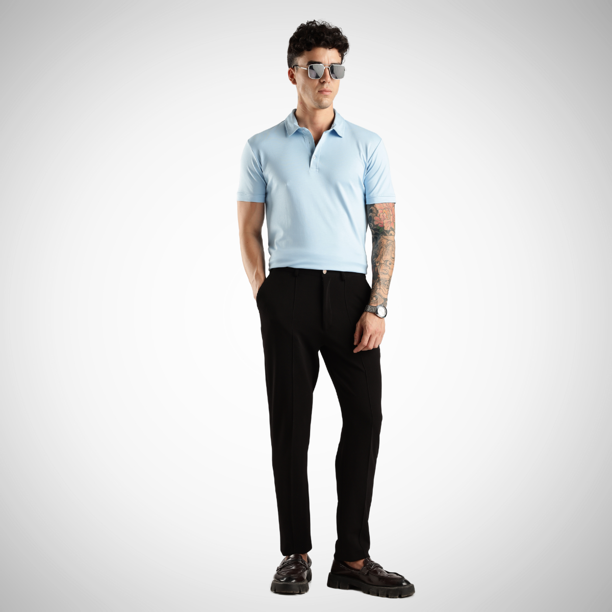 Soft Touch Sky Blue Tee - Polo Collar with Half Sleeves