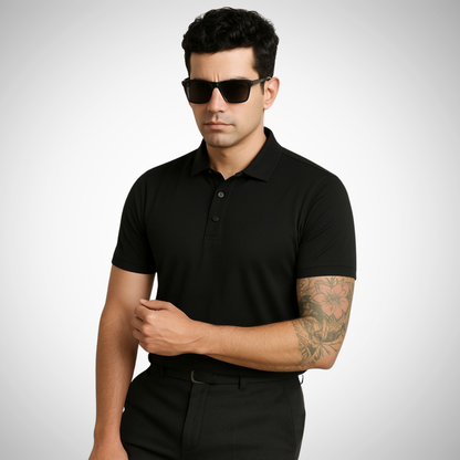 Lux Black Tee - Polo Collar with Half Sleeves