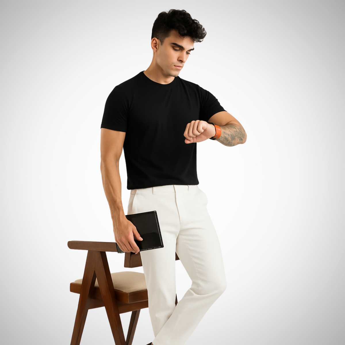 Real Black Tee - Crew Neck with Half Sleeves