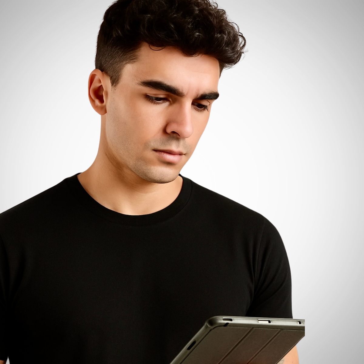 Real Black Tee - Crew Neck with Half Sleeves