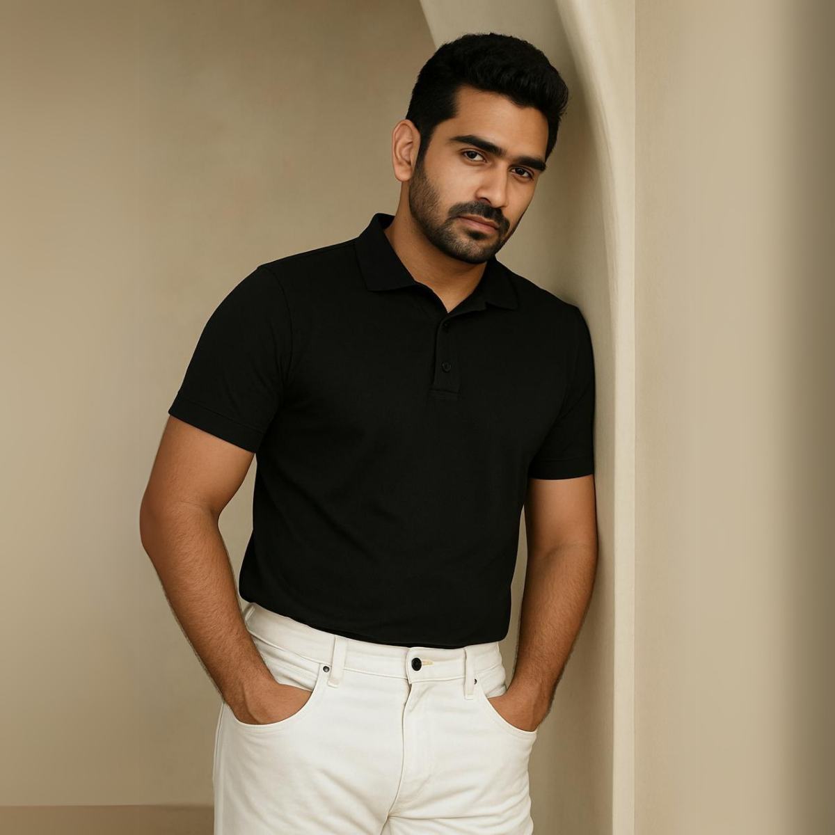 Lux Black Tee - Polo Collar with Half Sleeves