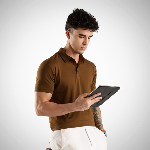 Lux Kobicha Brown Tee - Polo Collar with Half Sleeves