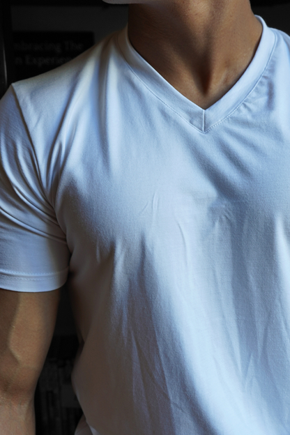 Cloud White Tee - V-Neck with Half Sleeves