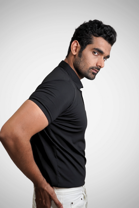 Lux Black Tee - Polo Collar with Half Sleeves