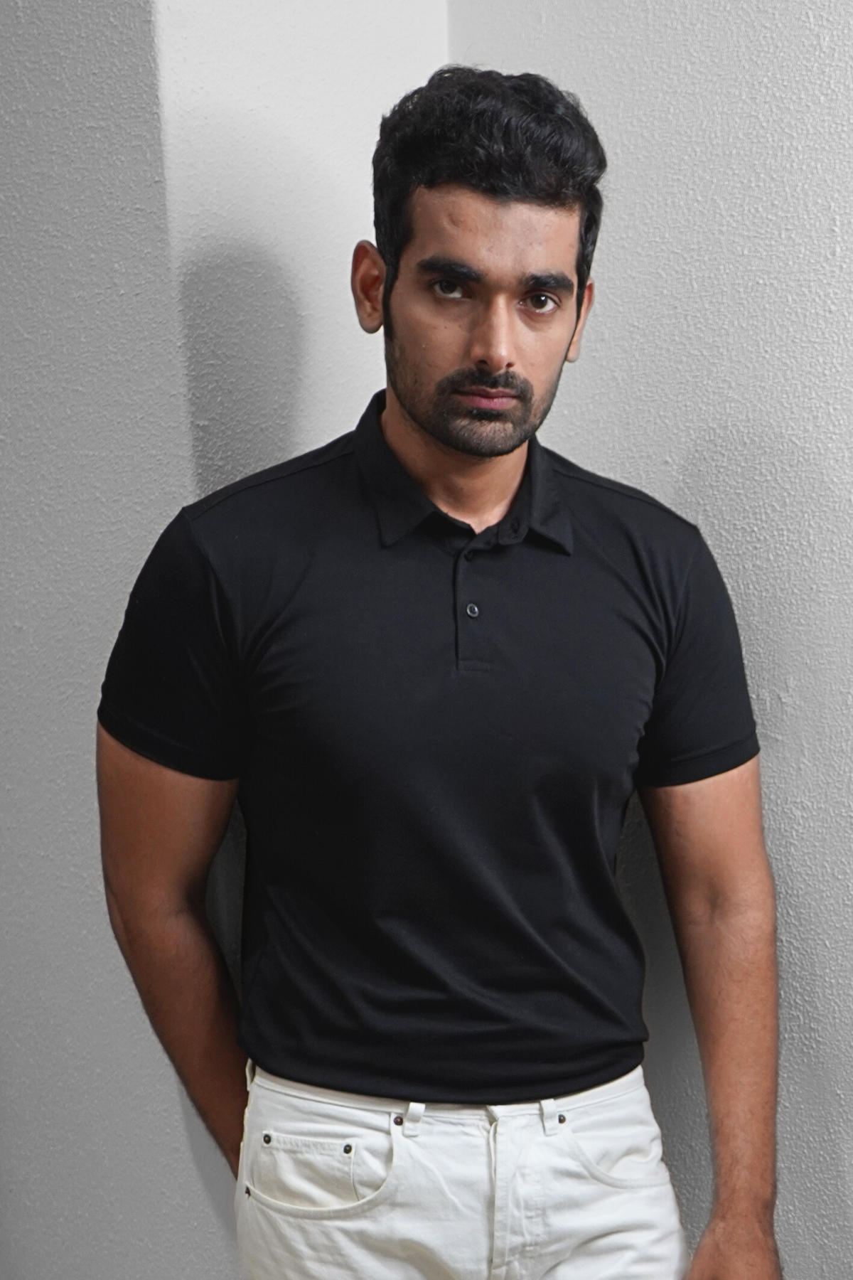 Lux Black Tee - Polo Collar with Half Sleeves