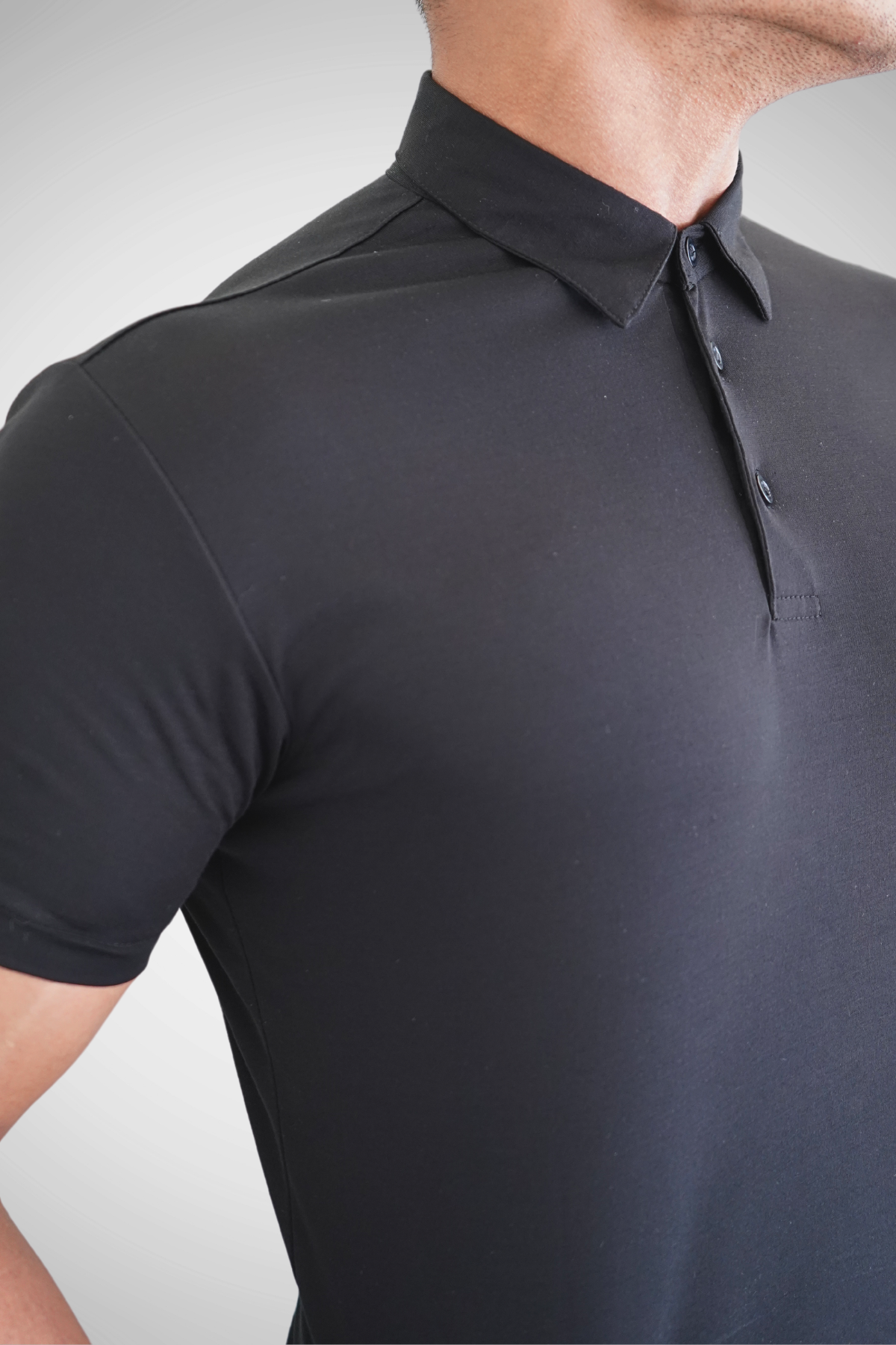 Lux Black Tee - Polo Collar with Half Sleeves