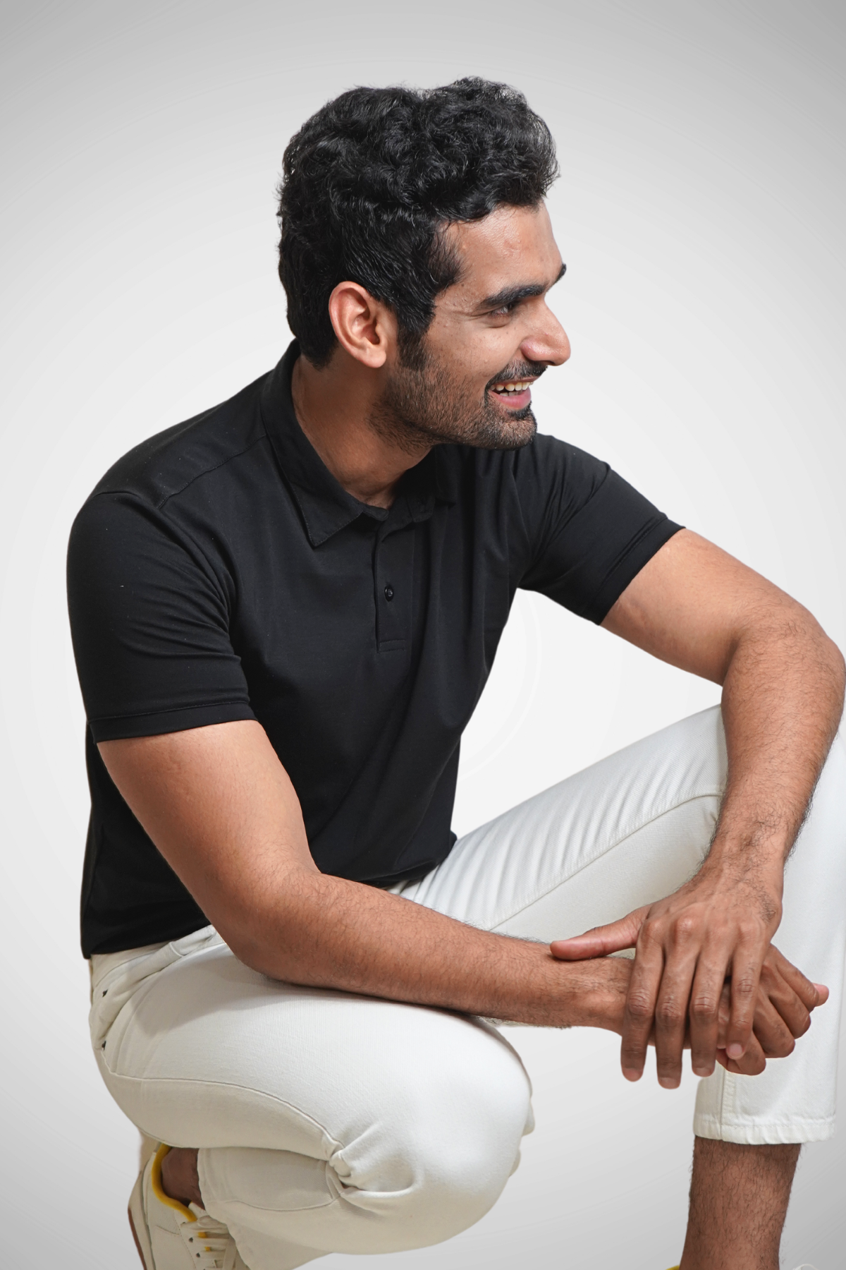 Lux Black Tee - Polo Collar with Half Sleeves