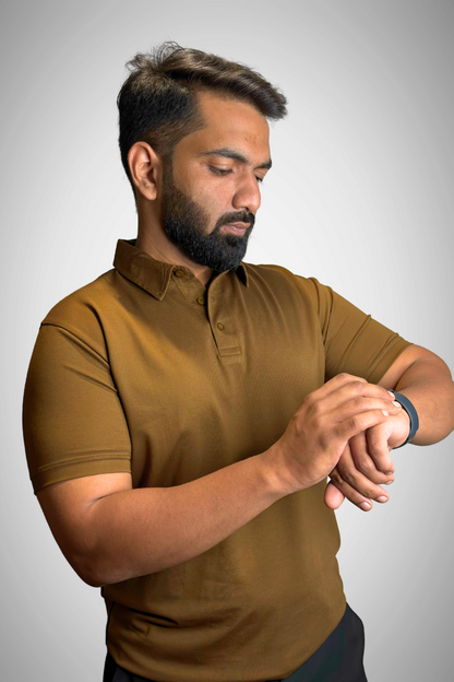 Lux Kobicha Brown Tee - Polo Collar with Half Sleeves