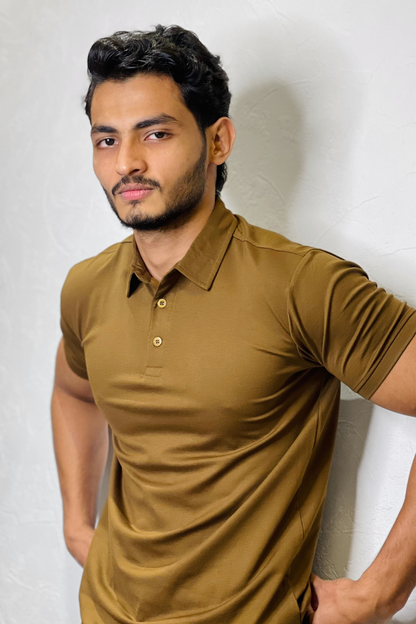 Lux Kobicha Brown Tee - Polo Collar with Half Sleeves