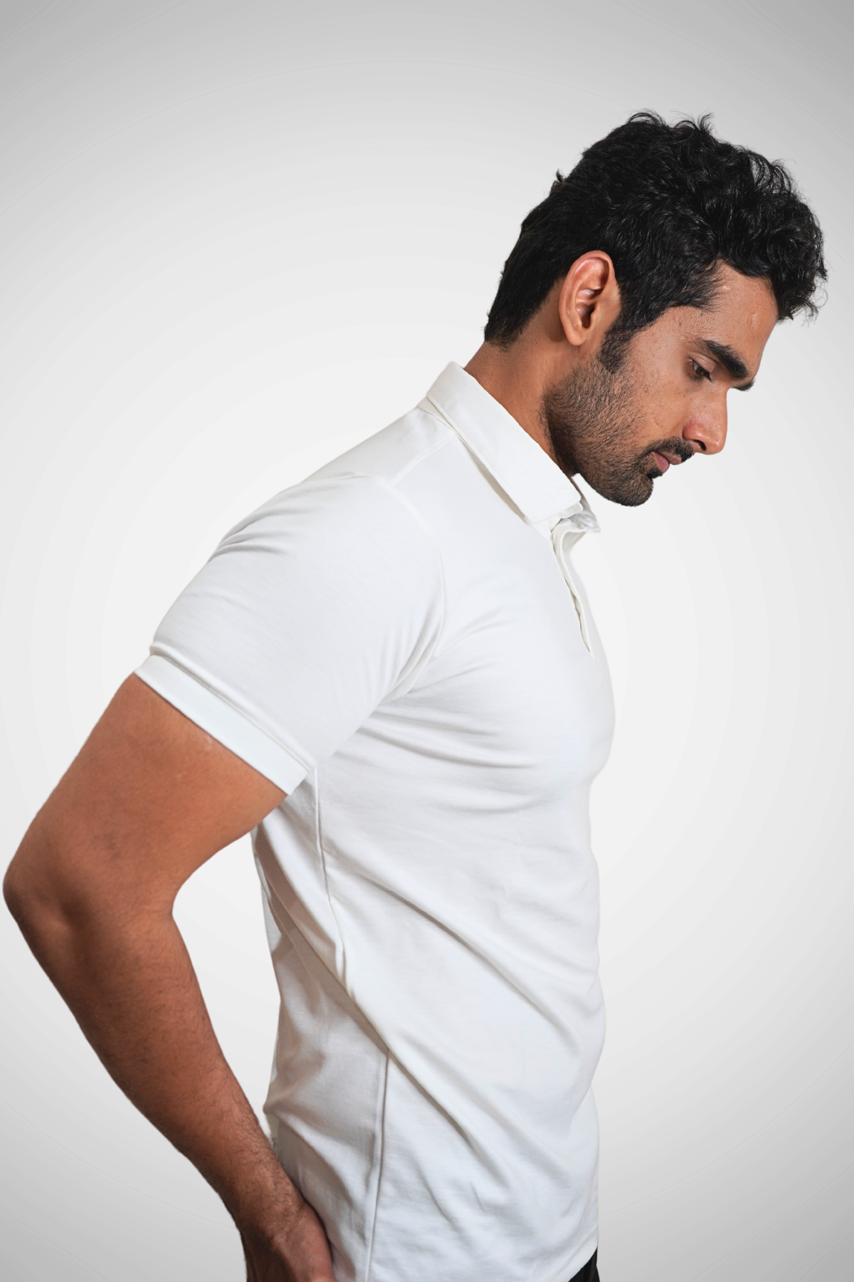 Lux White Tee - Polo Collar with Half Sleeves