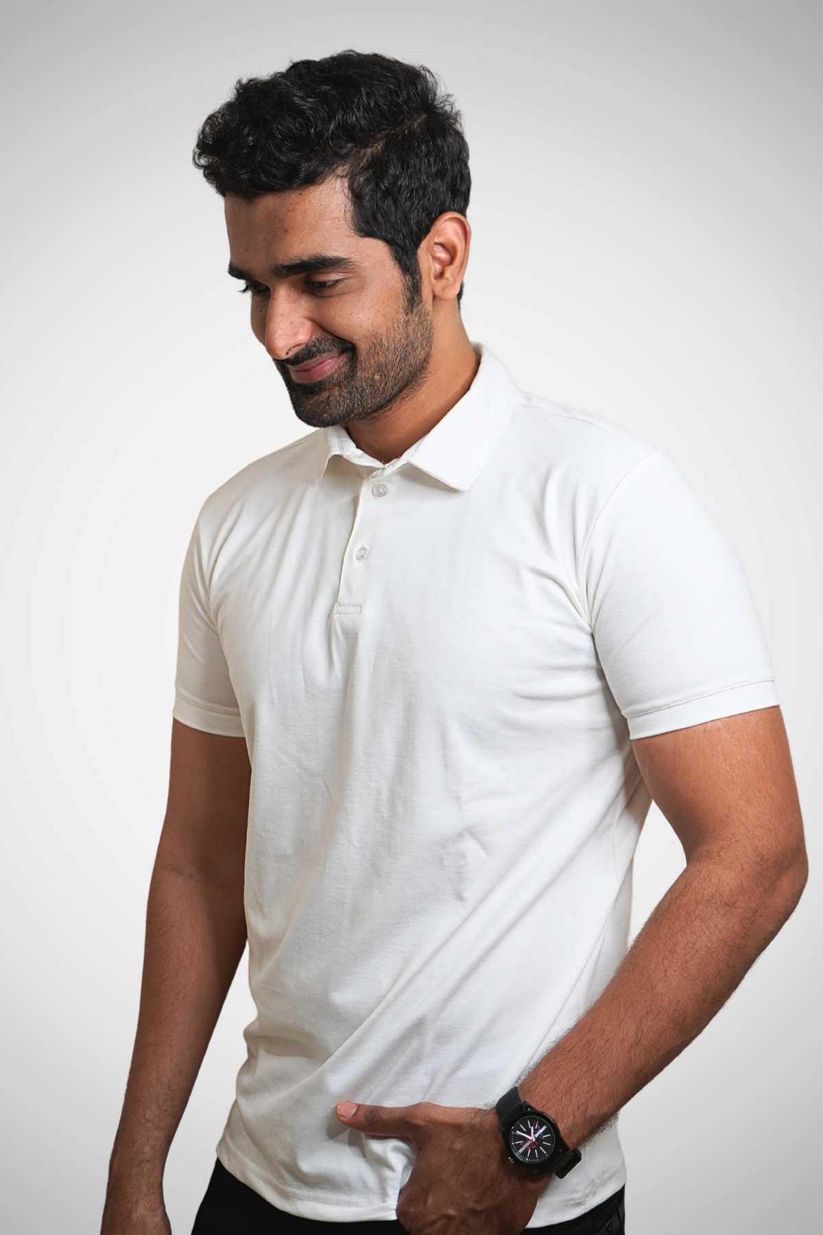 Lux White Tee - Polo Collar with Half Sleeves