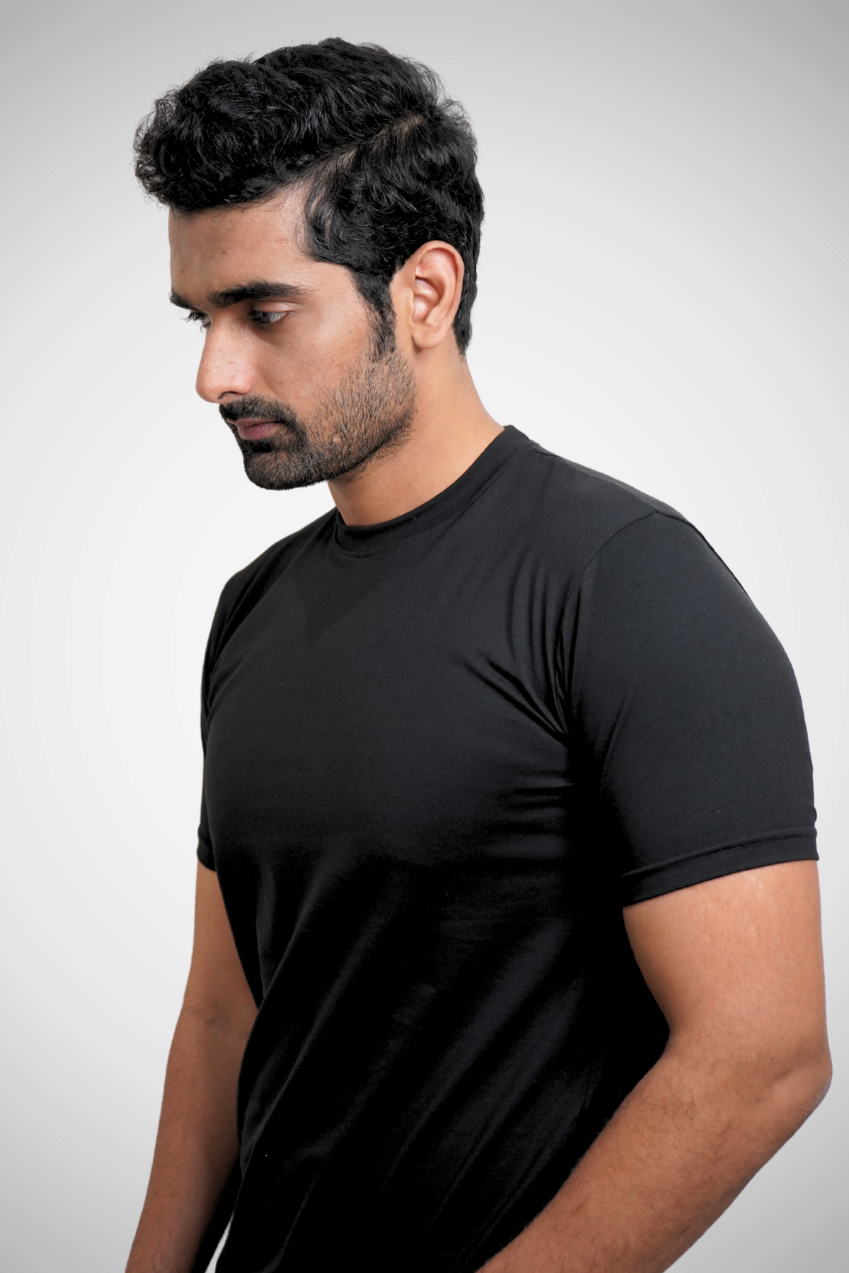 Real Black Tee - Crew Neck with Half Sleeves