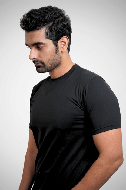 Real Black Tee - Crew Neck with Half Sleeves