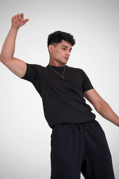 Real Black Tee - Crew Neck with Half Sleeves