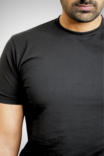Real Black Tee - Crew Neck with Half Sleeves