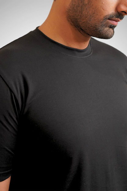 Real Black Tee - Crew Neck with Half Sleeves