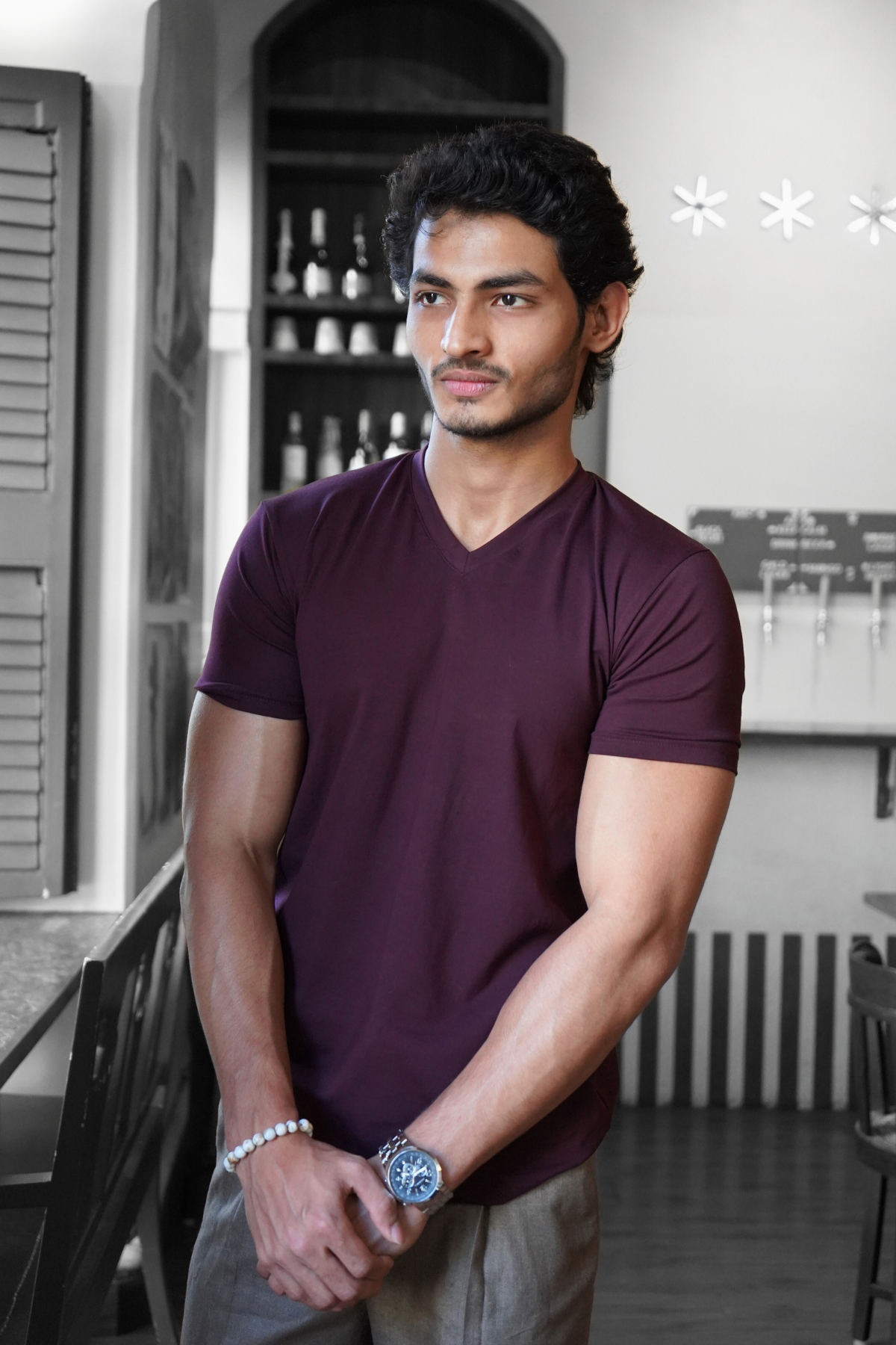 Royal Wine Tee - V-Neck with Half Sleeves