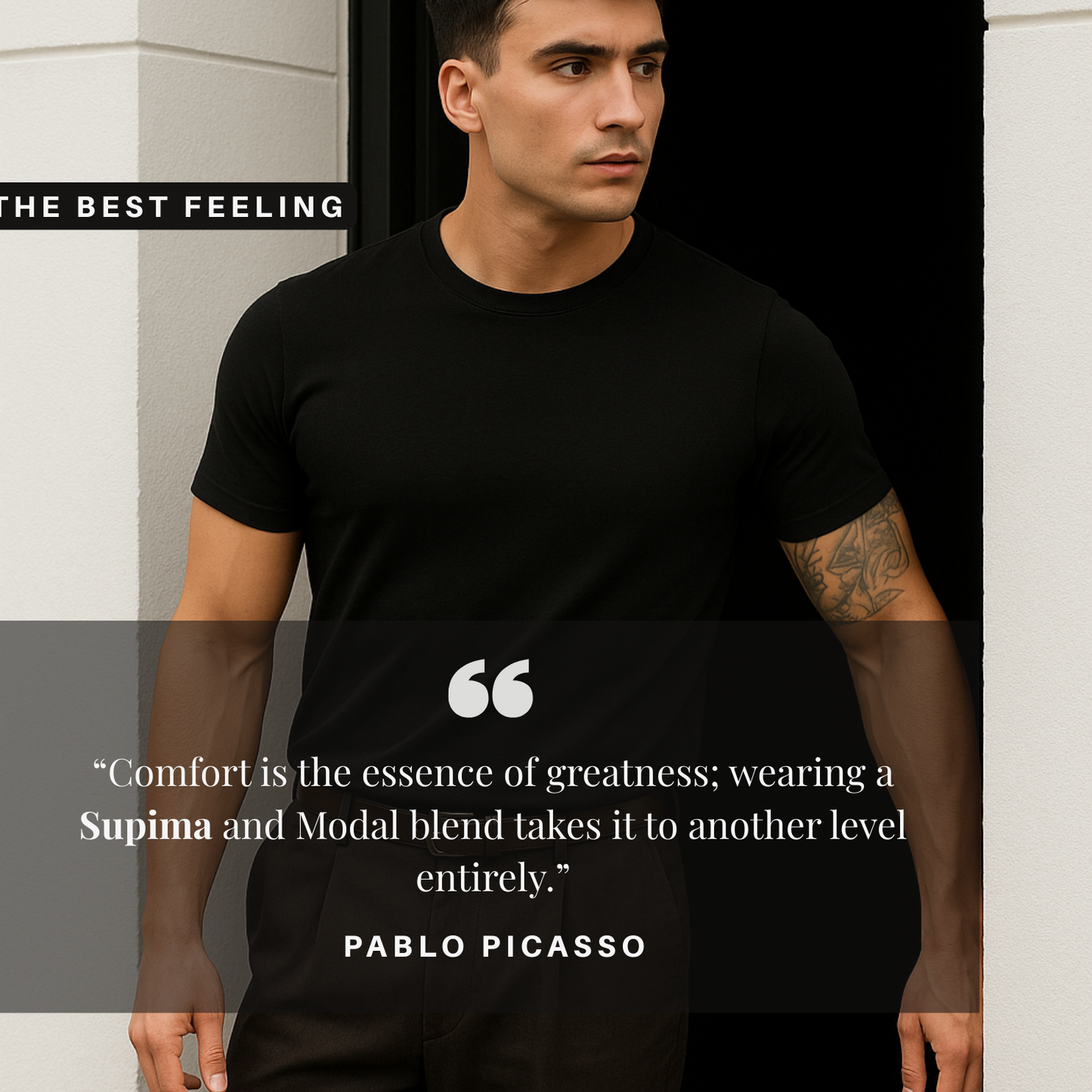 Real Black Tee - Crew Neck with Half Sleeves