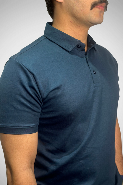 Soft Touch Airforce Muted Blue Tee - Polo Collar with Half Sleeves