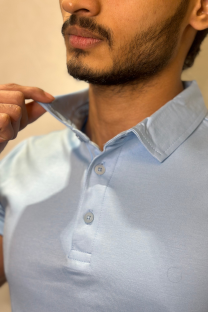 Soft Touch Sky Blue Tee - Polo Collar with Half Sleeves