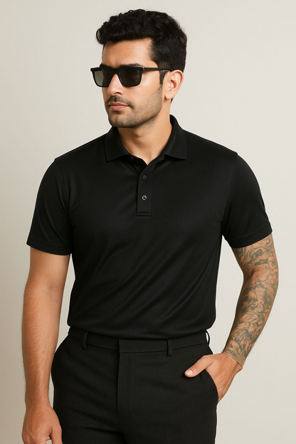Lux Black Tee - Polo Collar with Half Sleeves